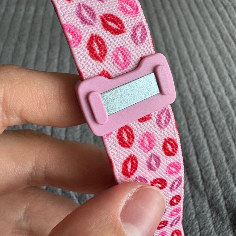 Pink Kiss-Print Apple Watch Band - Adjustable on a Magnetic Clasp - Picture 7 of 15